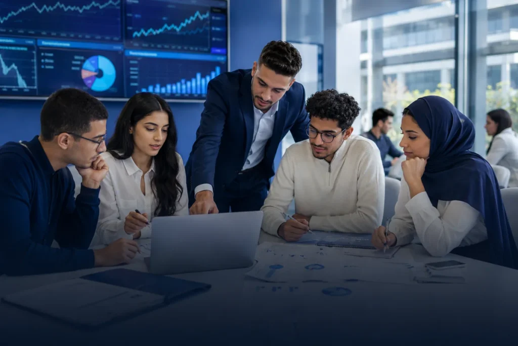 Étudiants en formation Finance étudiant des graphiques et rapports financiers à EEMCI