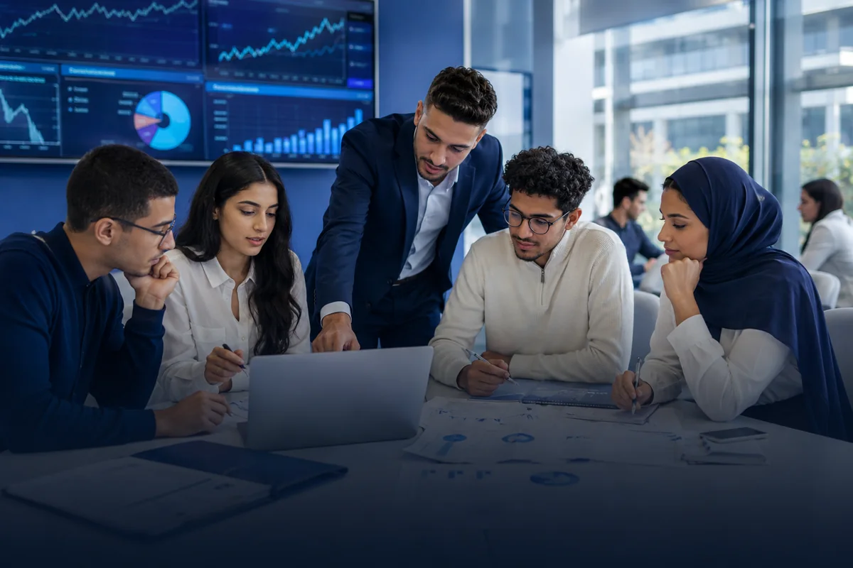 Étudiants en formation Finance étudiant des graphiques et rapports financiers à EEMCI